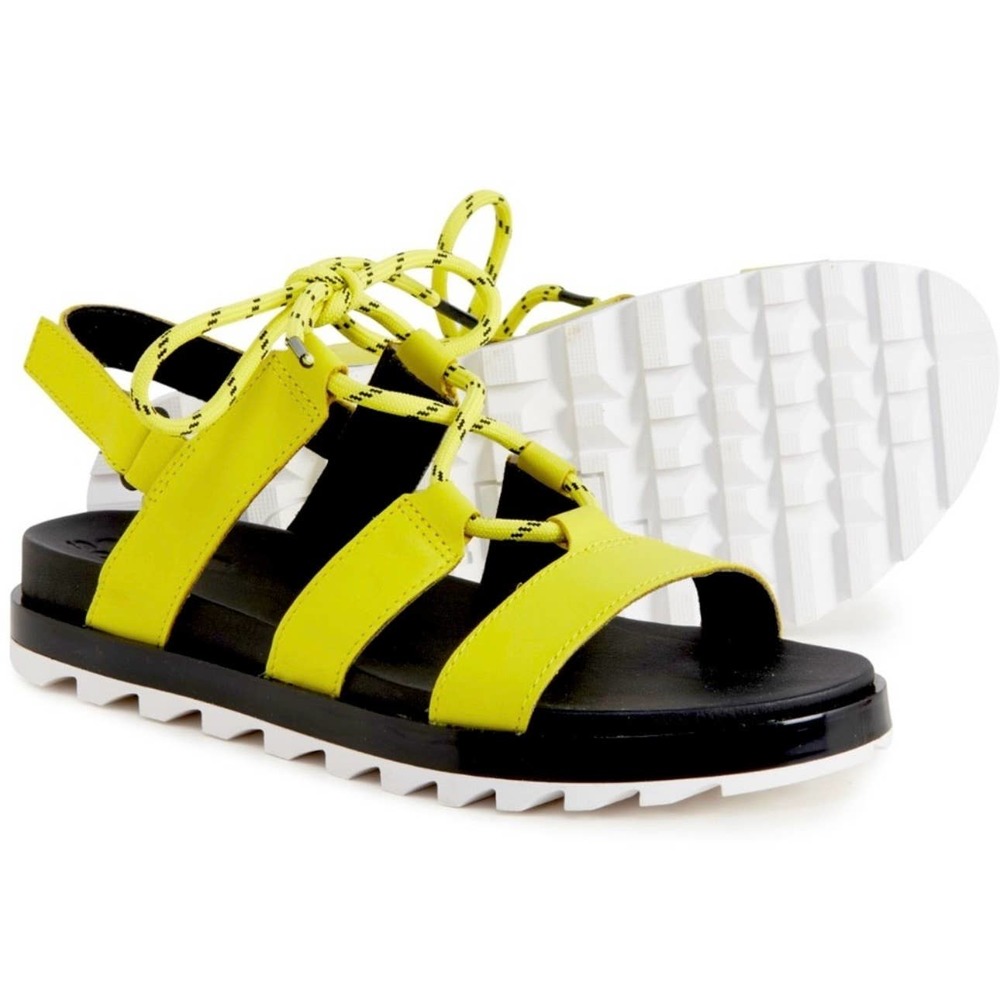 NIB Sorel Roaming Lace 8 Slingback Gladiator Flat Leather Sandals Lime Green - Picture 1 of 12